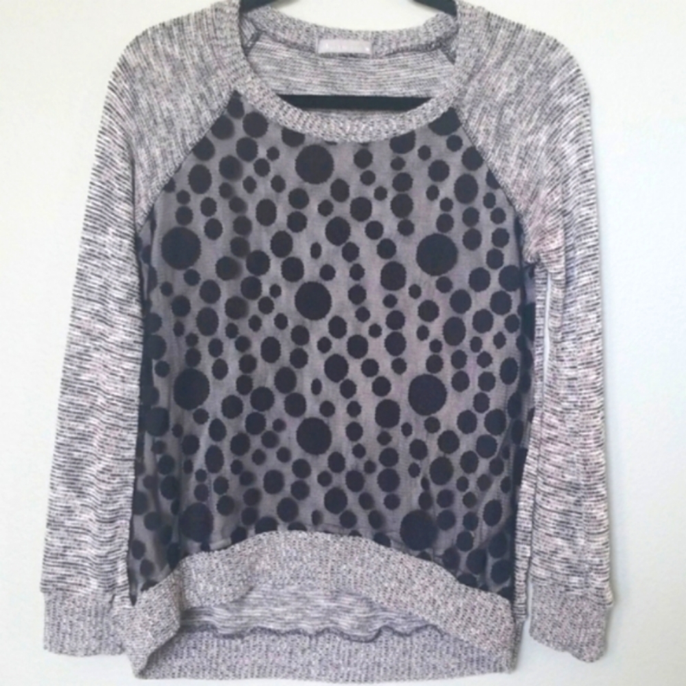 Olivia Moon Gray And Black Polka Dot Small Sweater